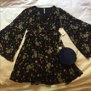 Free People Black Floral Bohemian Dress